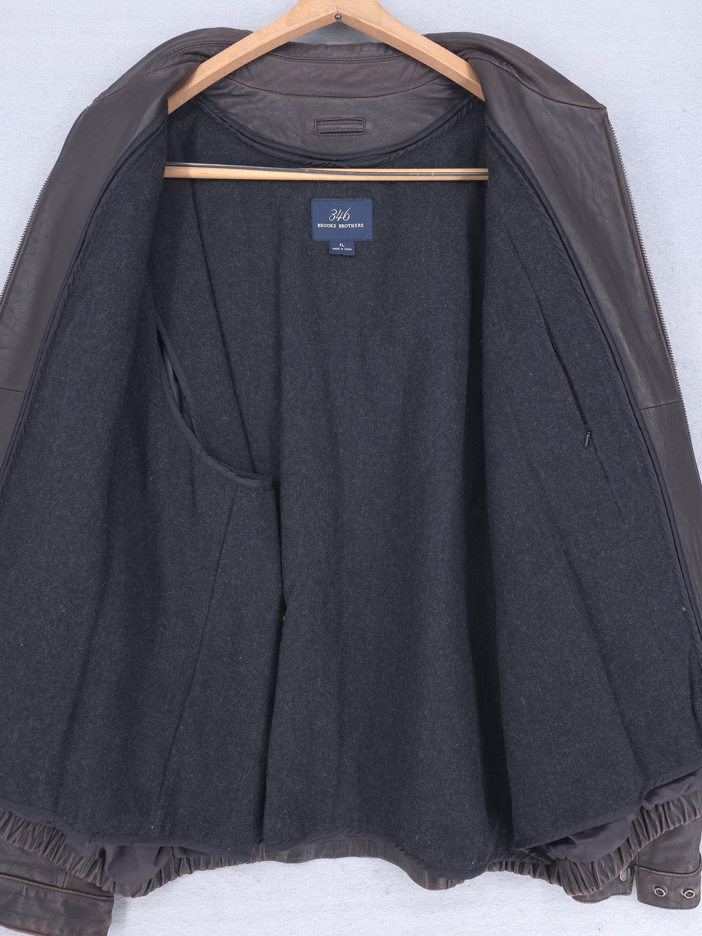 Brooks Brothers Dark Brown Leather Bomber Jacket With Removable Liner - Picture 4 of 9
